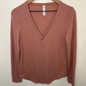 SOLD Athleta Wind Down Sleep Top Thermal Henley Rose Size Small Cozy Sleep